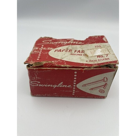 Vtg Swingline Paper Fasteners 100 Count No. 7 Size Round Head 2” Shank MCM - Picture 7 of 8